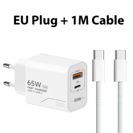 65W USB C GaN Fast Wall Charger PD 3.0 Quick Charge Adapter EU US KR Plug for iPhone 15 Xiaomi Huawei Samsung Smartphone