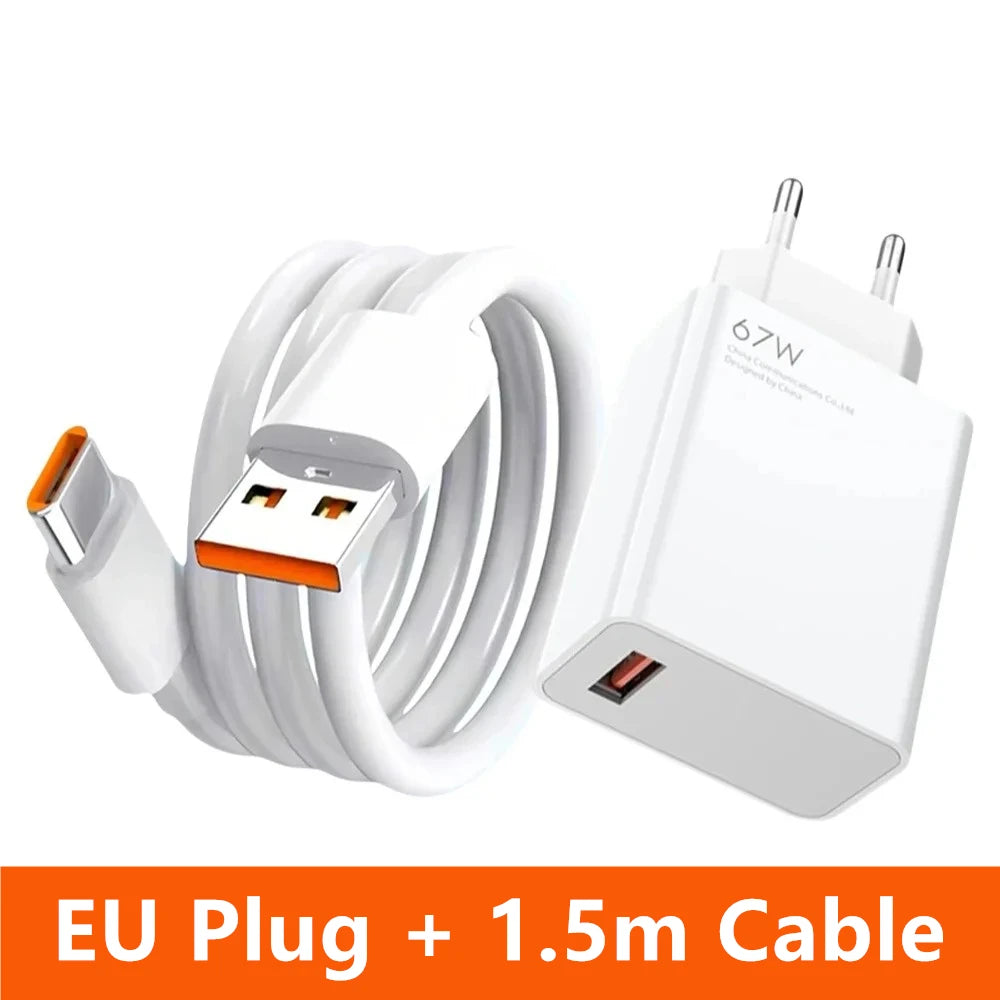 6A 67W Ultra Fast Charger For Xiaomi 11 12 Lite 13T 14T 15 17 Redmi Note 10 11T 12 13 14 POCO X3 X4 X5 Type C USB Charging Cable