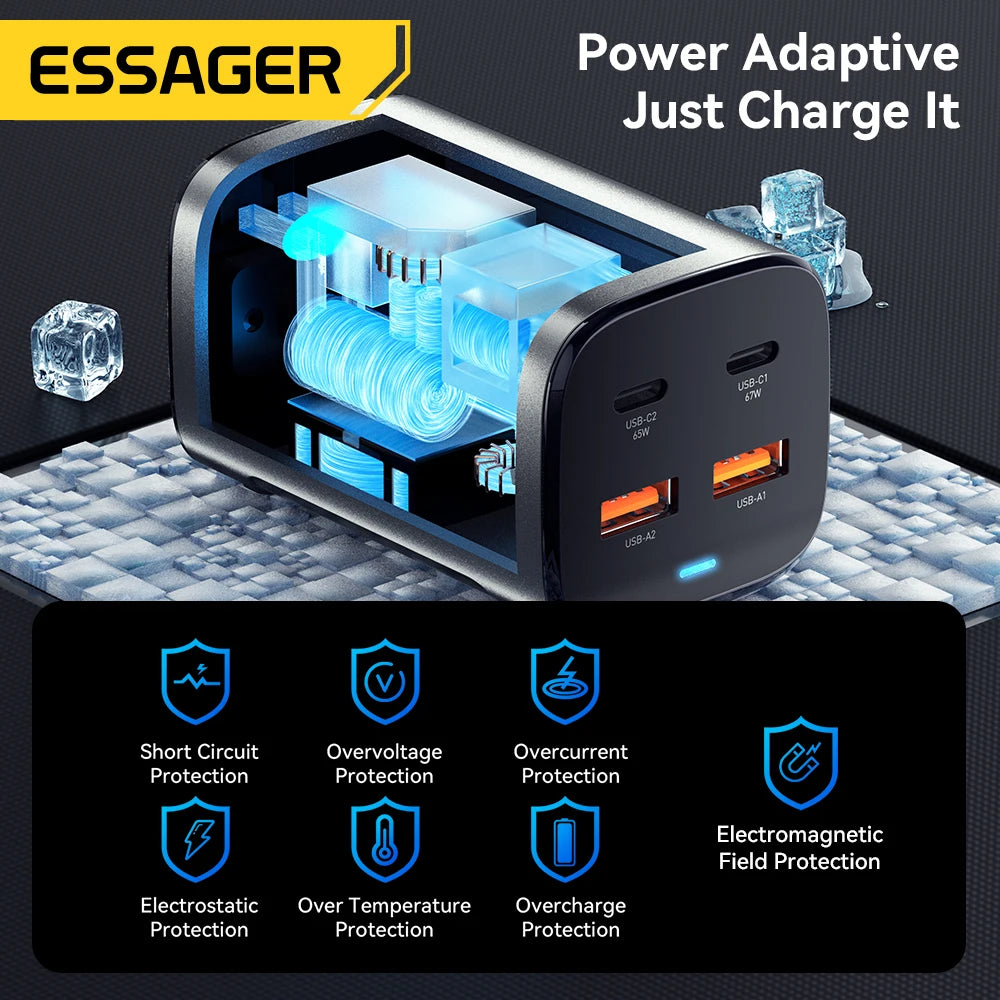 Essager 67W USB C GaN Charger Desktop Quick Charge 4.0 QC 3.