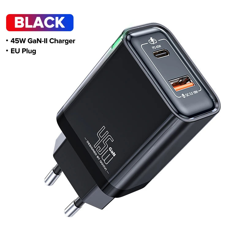 QOOVI 65W GaN Charger USB Type C Fast Charging Quick Charge 4.0 Adapter USB-C PD Charger For Samsung Xiaomi Macbook iPhone ipad