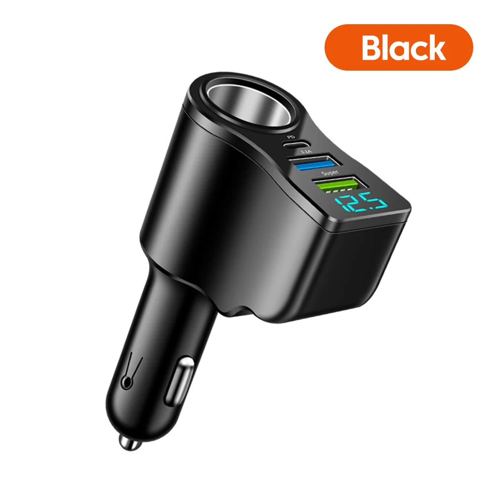 66W 4 Ports Multifunctional Car Cigarette Lighter Power Adapter 3.1A Dual USB PD Car Phone Fast Charger For iPhone Huawei iPad