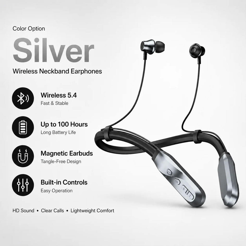 Bluetooth 5.4 Neckband Wireless Earbuds with Mic 100H Standby Stereo Magnetic Sports Headphones for Running Gym Travel Phone