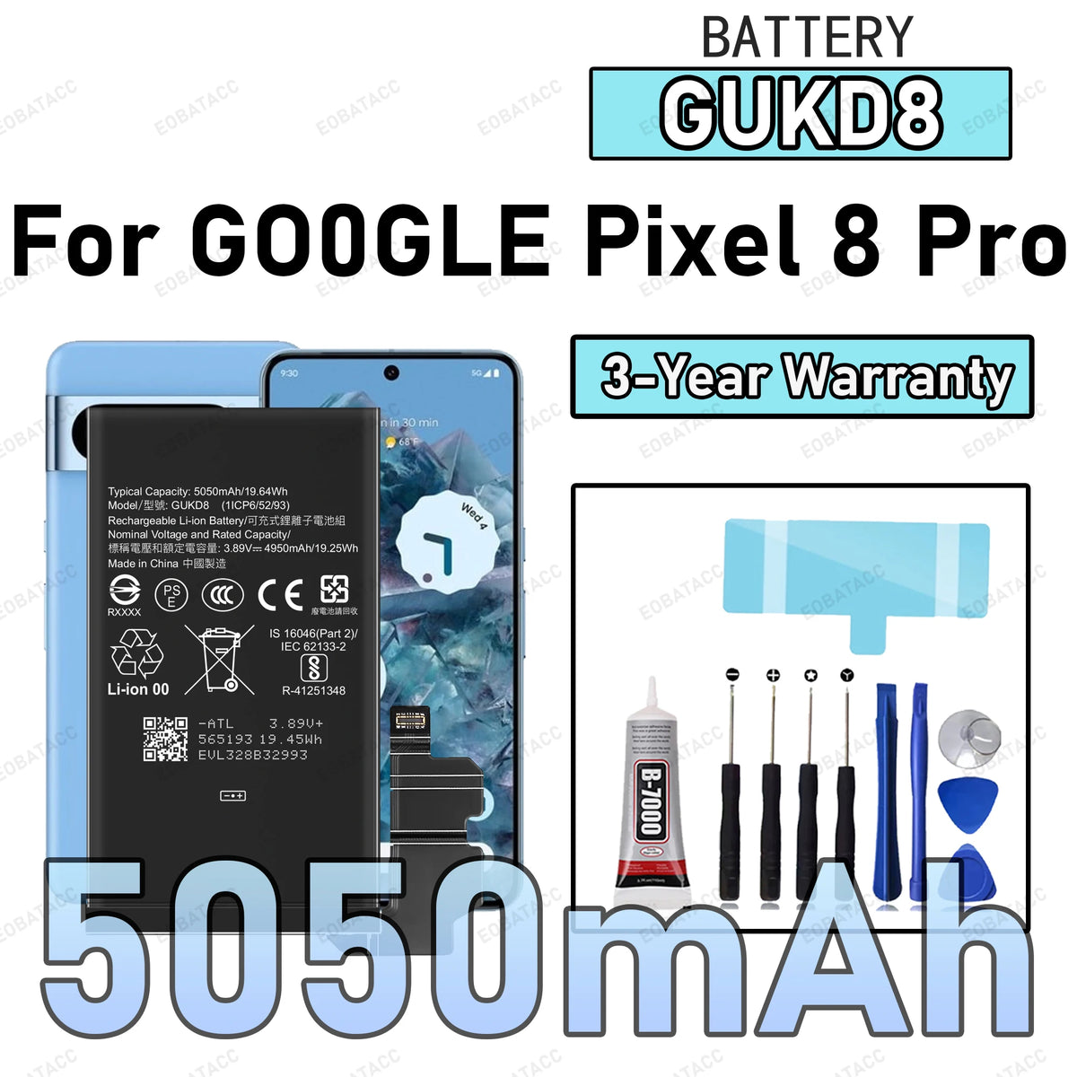 100% New Zero Cycle GUKD8 Battery For GOOGLE Pixel 8 Pro Pho
