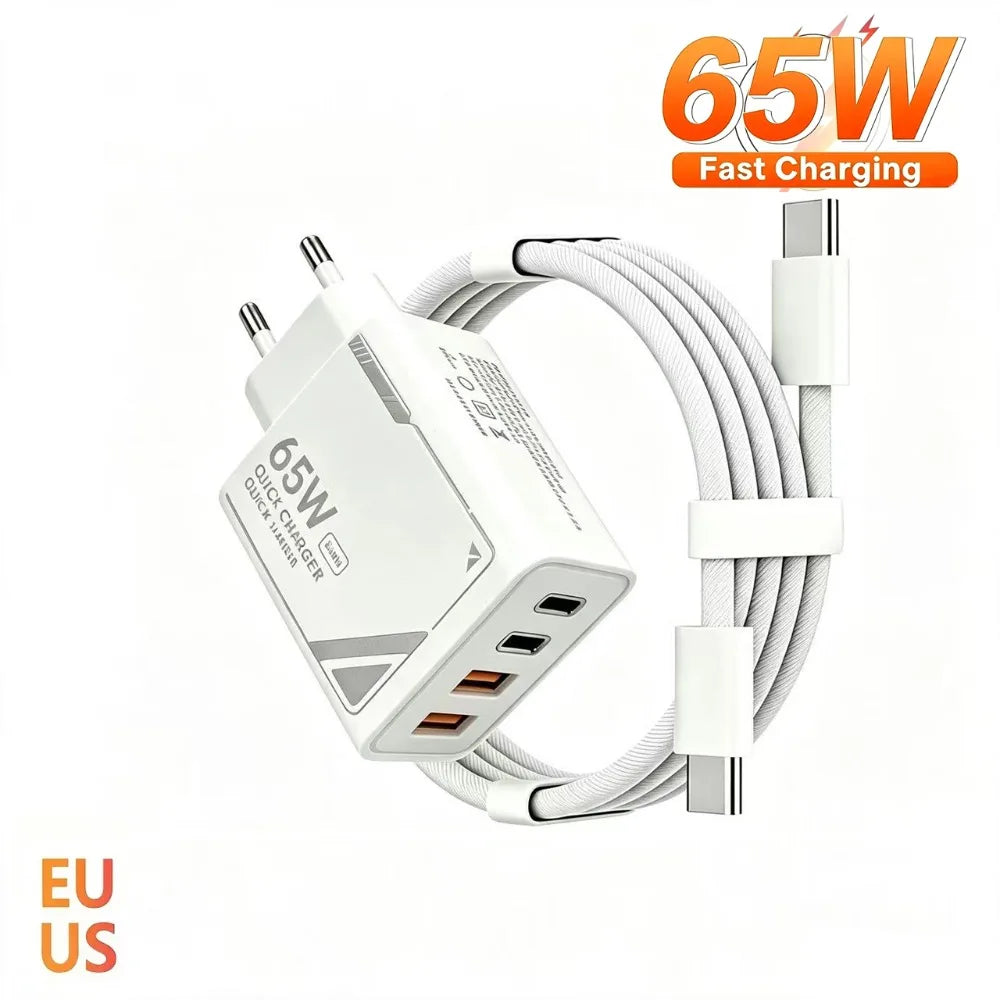 65W GaN Pattern Multi Port Travel Fast Charger Black Yellow 