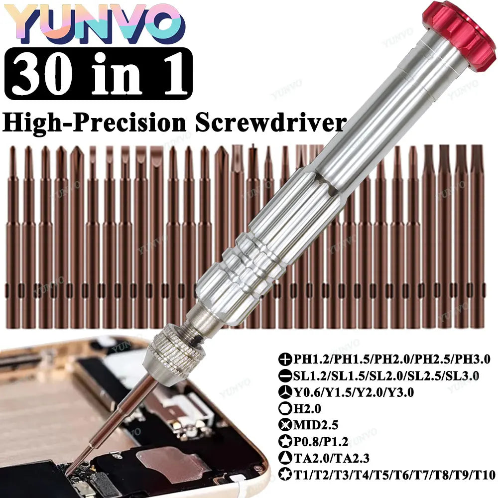 30 in 1 Magnetic Precision Screwdriver Set S2 Steel Bits Pho