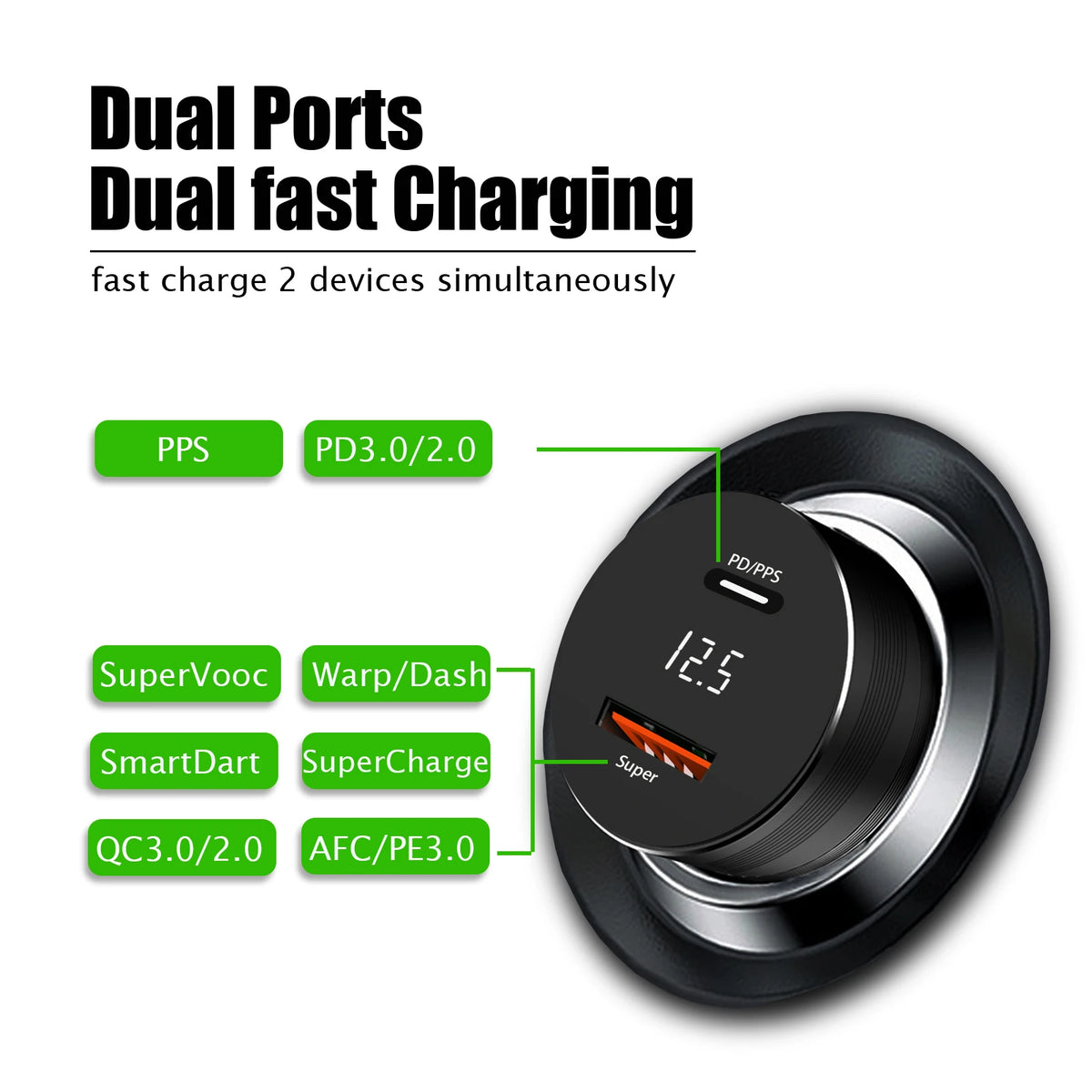 2 port Car Charger for OPPO Find X5/Reno8 80W/65W Warp car a