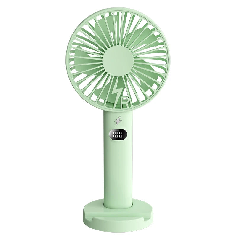 Multi-Purpose Portable Charging Model with Small Fan 5-Speed Wind Power LCD Display Handheld/Standing with Phone Holder