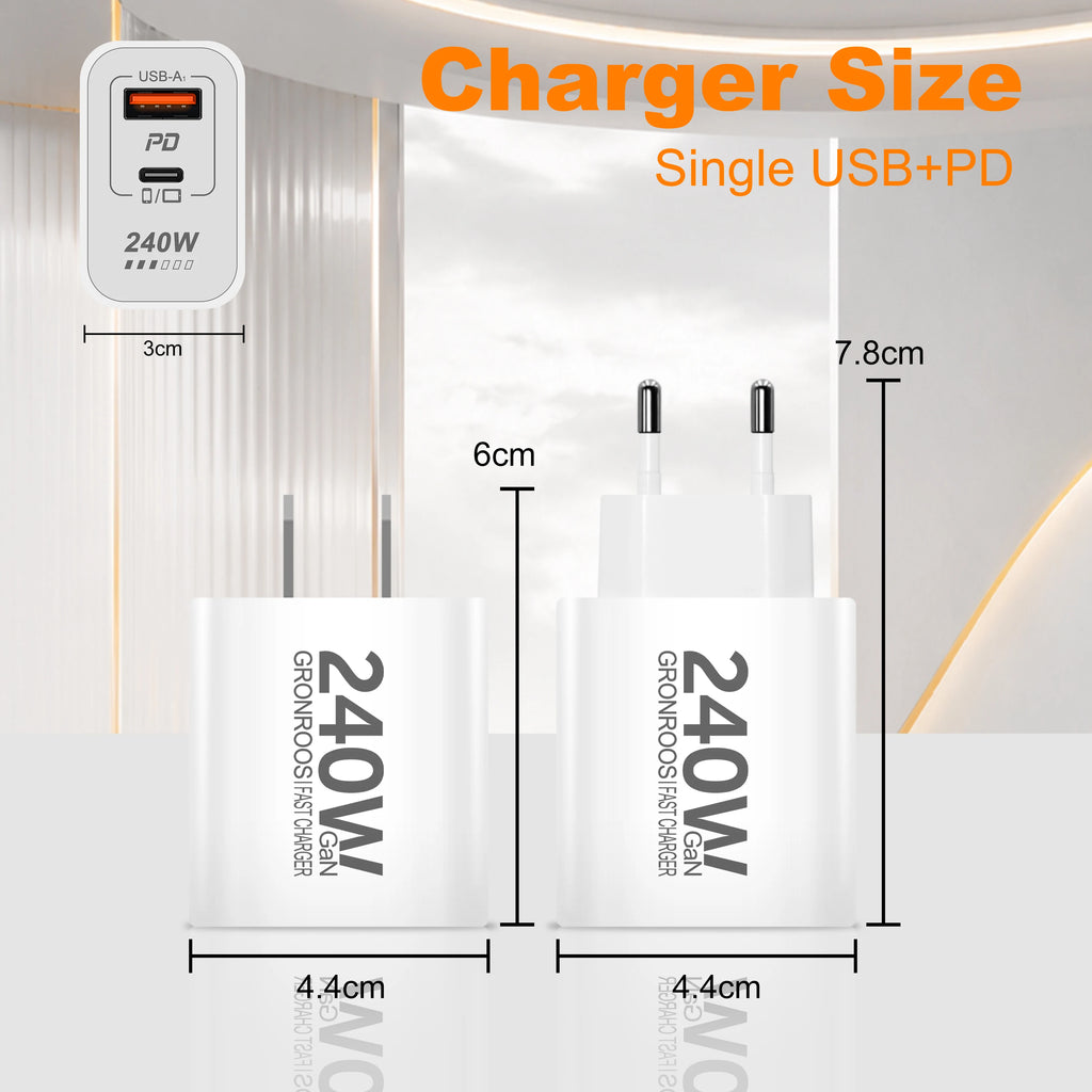 240W GaN PD USB C Charger For iPhone 17 16 15 14 13 12 Pro M