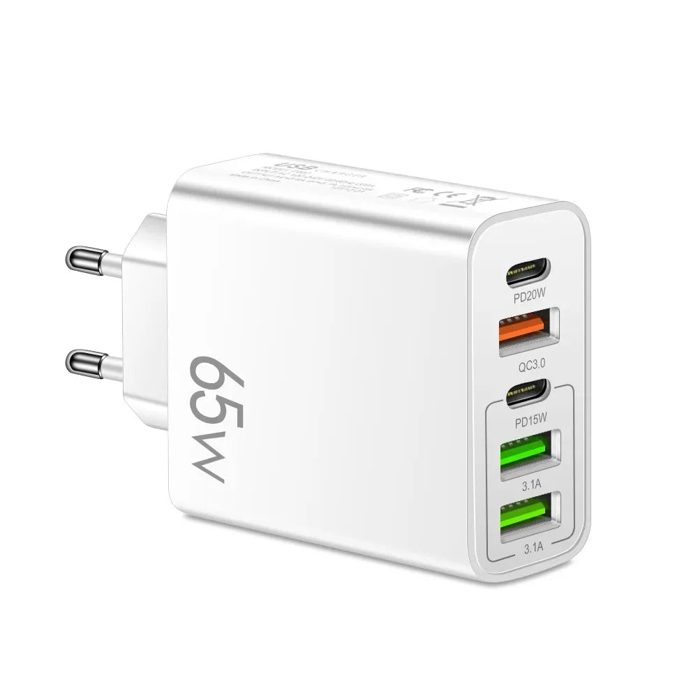 USB Type C Charger Total 65W PD Fast Charging Phone Charger Wall Adapter For iPhone 15 Samsung Xiaomi 5 Ports USB Quick Charger