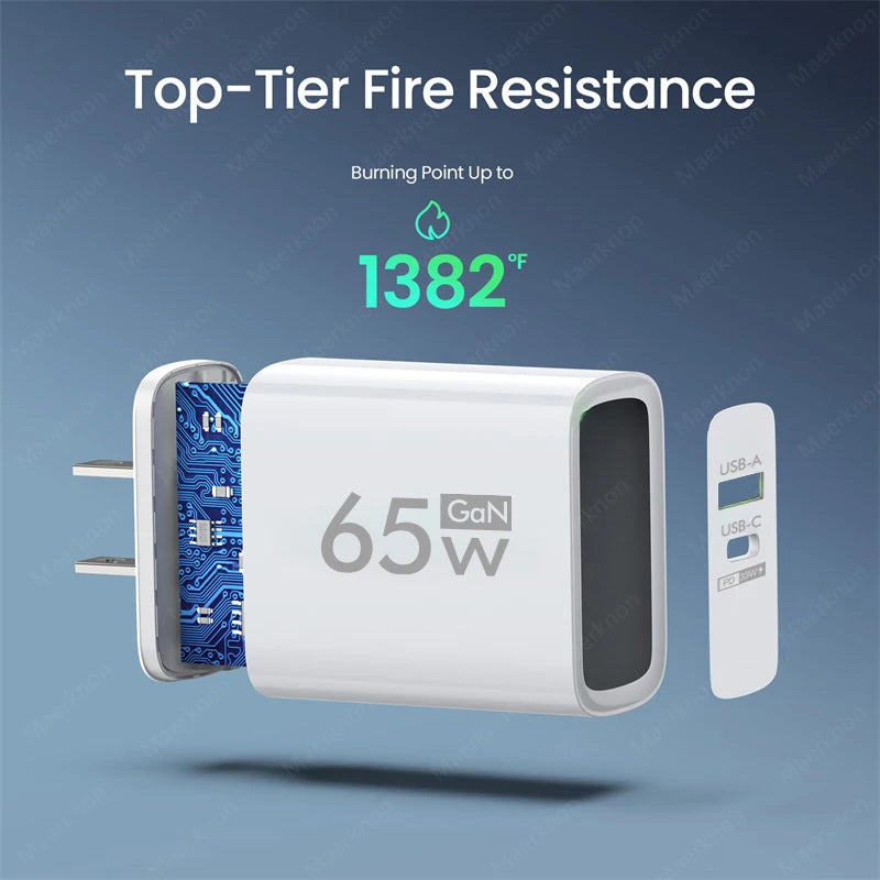 USB C Charger 65W GaN Type C Fast Charging Phone Charger Ada