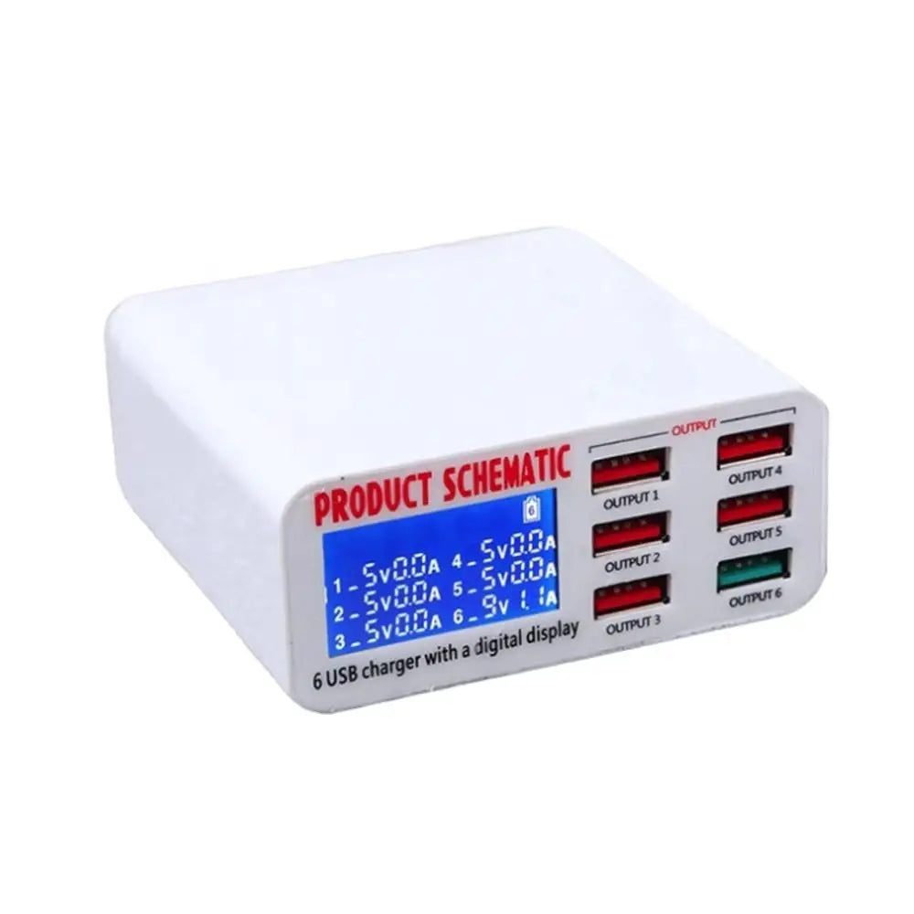 8A QC3.0 USB Charger with LCD Display 6 Ports Desktop Mobile Phone Charger Smart Fast Charging for Smart Phones Tablet PC