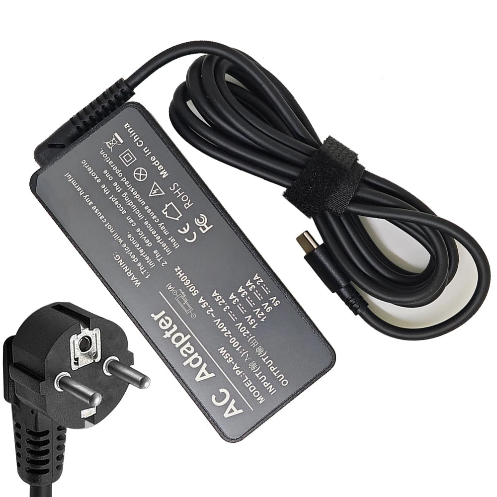 20V 3.25A 65W USB Type-C AC Laptop Power Adapter Charger For Lenovo Thinkpad X1 Carbon Yoga X270 X280 T580 P51 P52s E480 E470