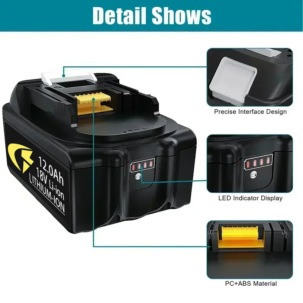 18V 12Ah Replacement Battery for Makita BL1860 BL1850 BL1840