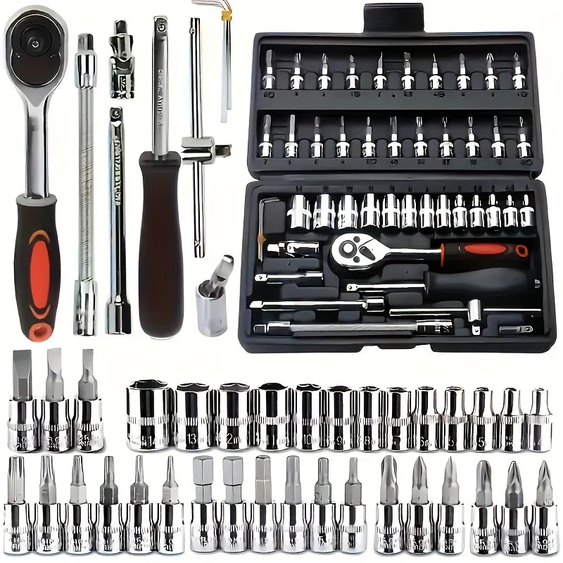 150/46Pcs Premium Heavy Duty CR-V Socket Wrench Ratchet Set Multifunctional Auto Mechanical Repair Tool Kit with Storage Case