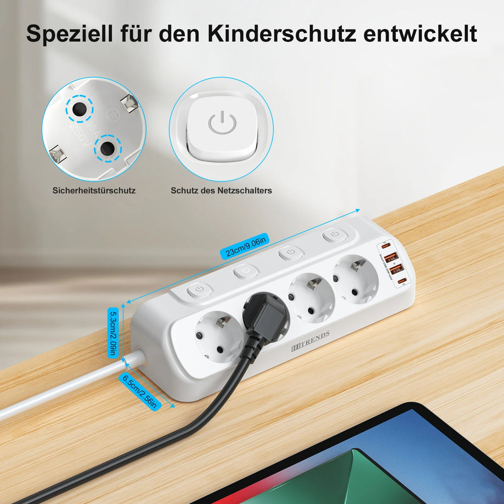 EU Plug Multi-Function Power Board 2 USB and 2 Type-C Ports 