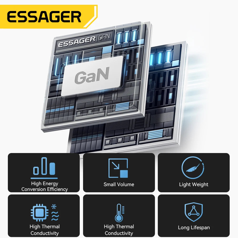 Essager 65W GaN Charger with Retractable Cable PD Fast Charg