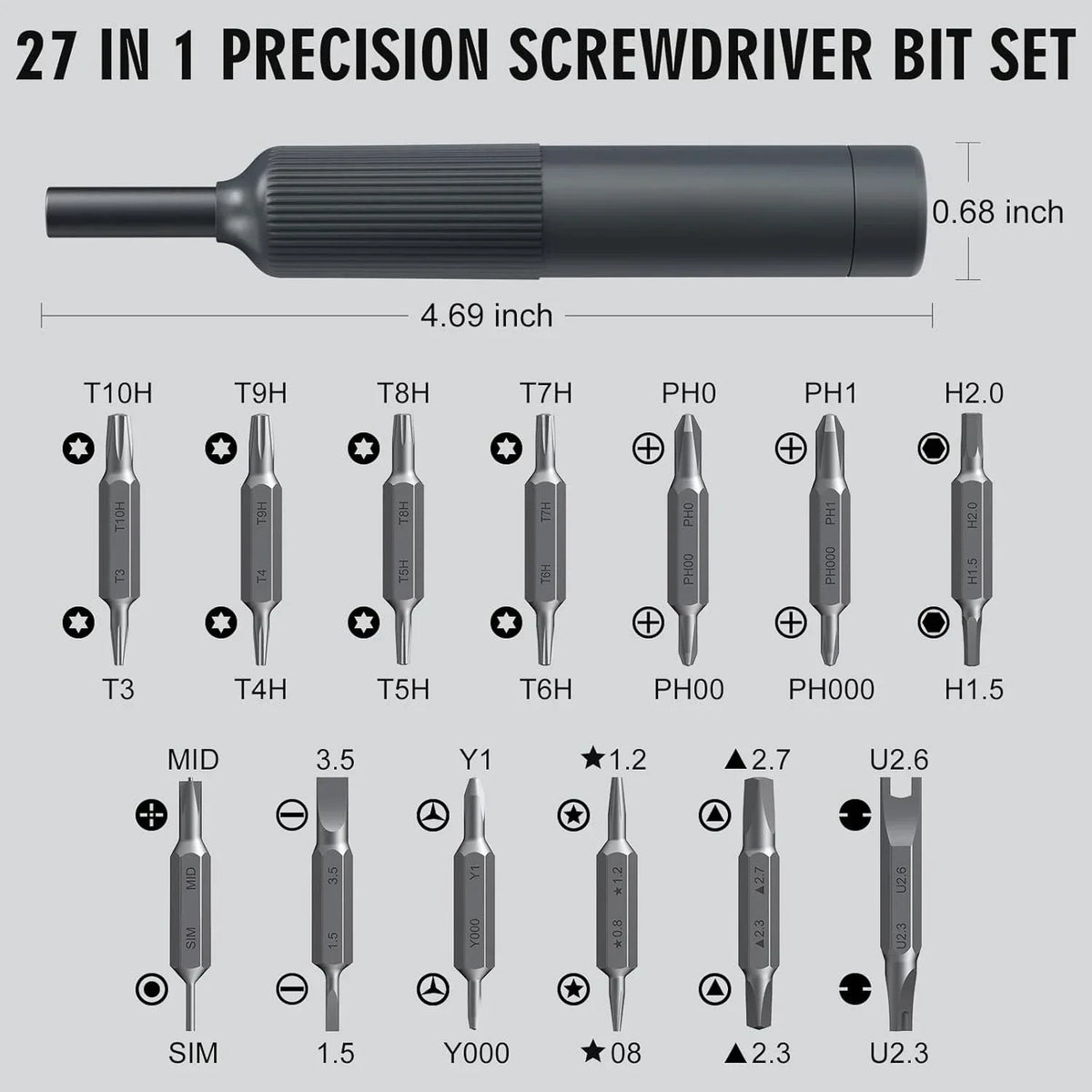 27 in 1 Precision Screwdriver Set Magnetic Bits Pen Style Ma