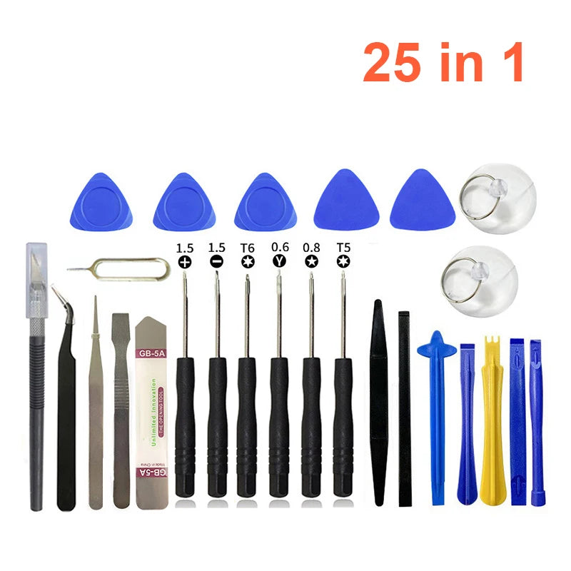 Professional 26 in 1 Cell Phone Repair Tool Kits Screwdrivers with Screen Opening Pry Bar Suction Cup for iPhone Samsung Xiaomi