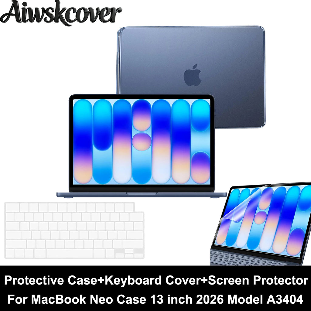 2/3/4pcs For MacBook Neo Case 13 inch 2026 A3404 Protective Case & Keyboard Cover & Screen Film & Dust Plug Laptop Accessories