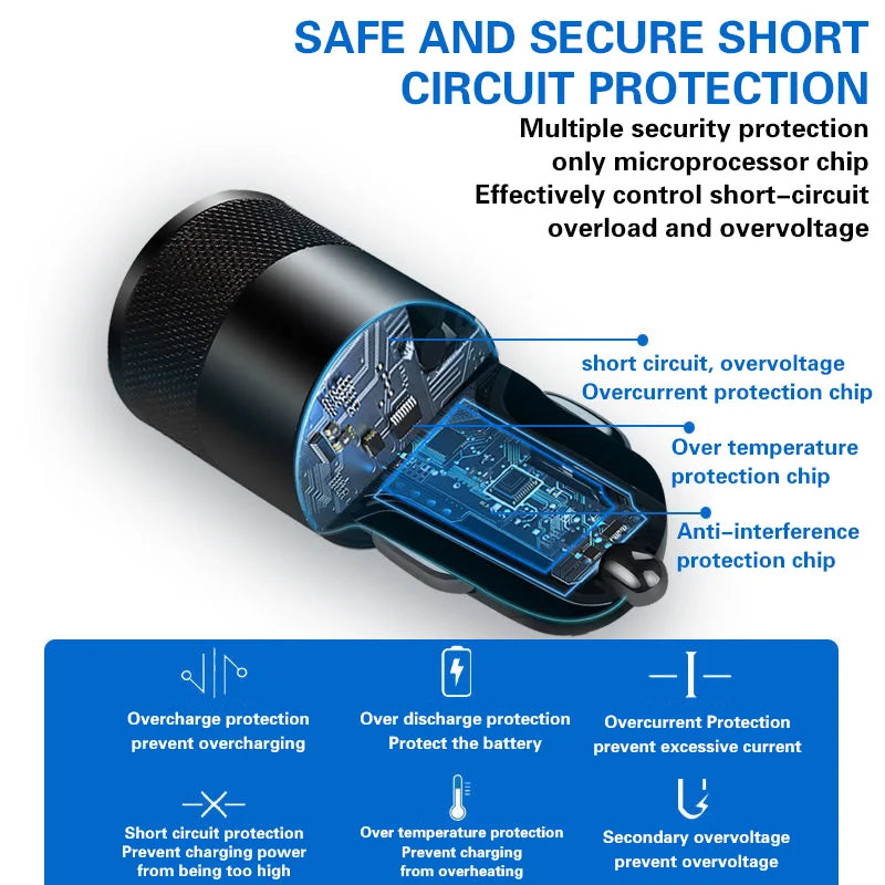 68W Dual USB Type C Car Charger Metal Auto PD Charger Adapte