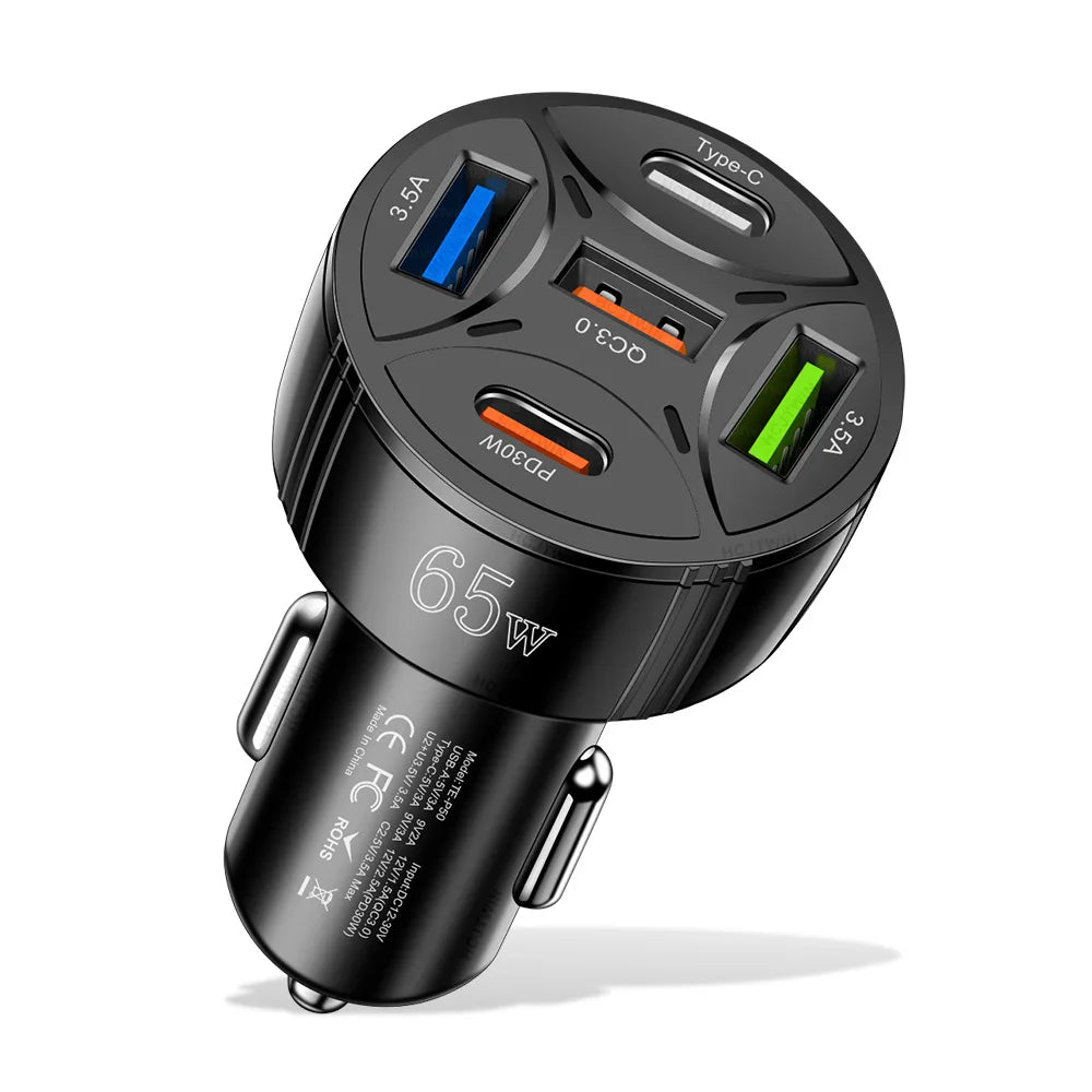5 Port 65W USB Car Chargers Type C Car Charger Fast Charging PD QC3.0 Phone Charger in Car Cigarette Lighter Flash Charge