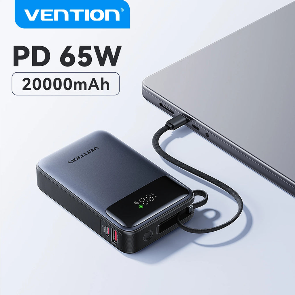 Vention 65W Power Bank 20000mAh Built-in USB-C Cable Portabl
