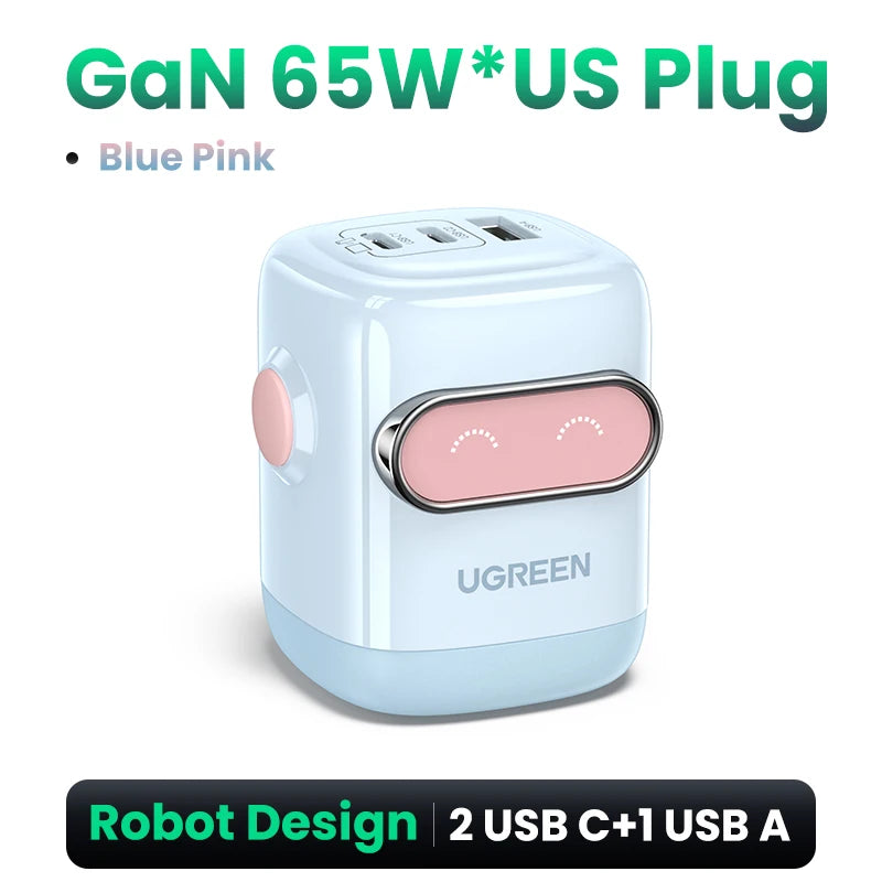 US Plug UGREEN 65W 30W GaN Charger Robot Design QC4.0 3.0 PPS for iPhone 18 17 16 Pro Macbook Laptops Tablet PD3.0 Fast Charg