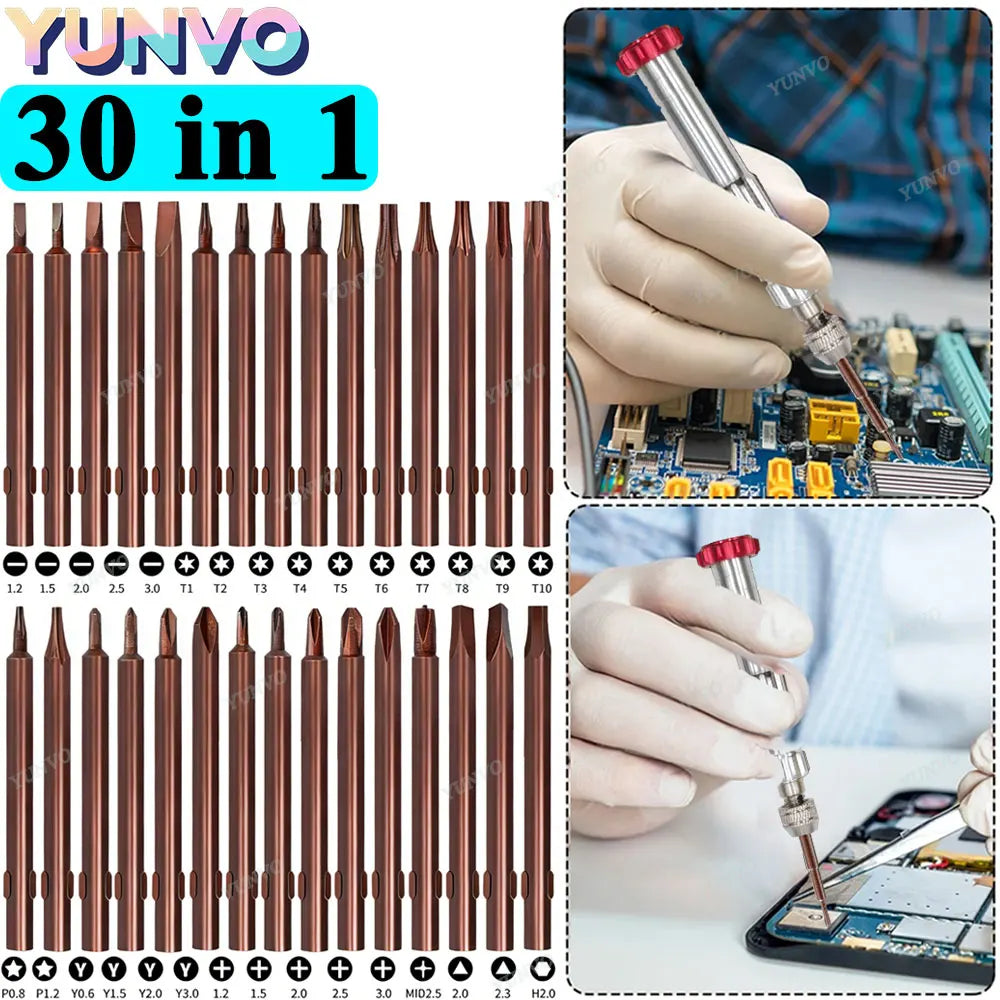 30 in 1 Magnetic Precision Screwdriver Set S2 Steel Bits Pho