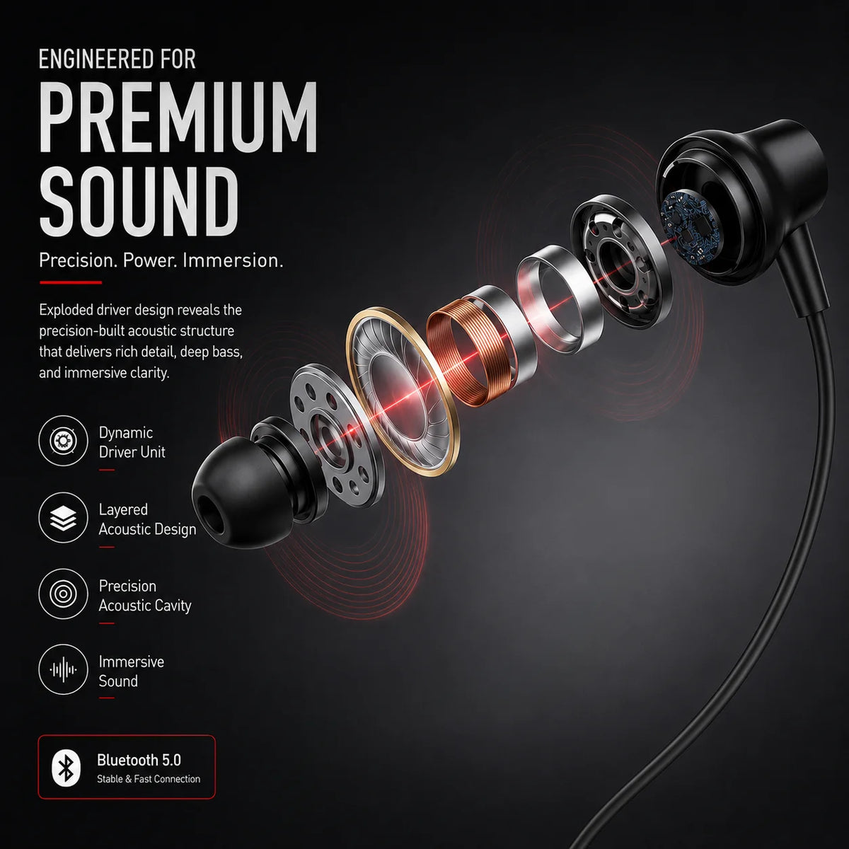 Bluetooth 5.4 Neckband Wireless Earbuds with Mic 100H Standb