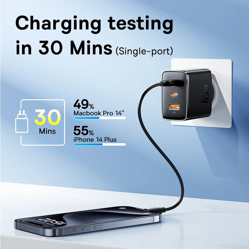 Baseus 65W USB C Charger GaN Charger Support QC PD Charge Po