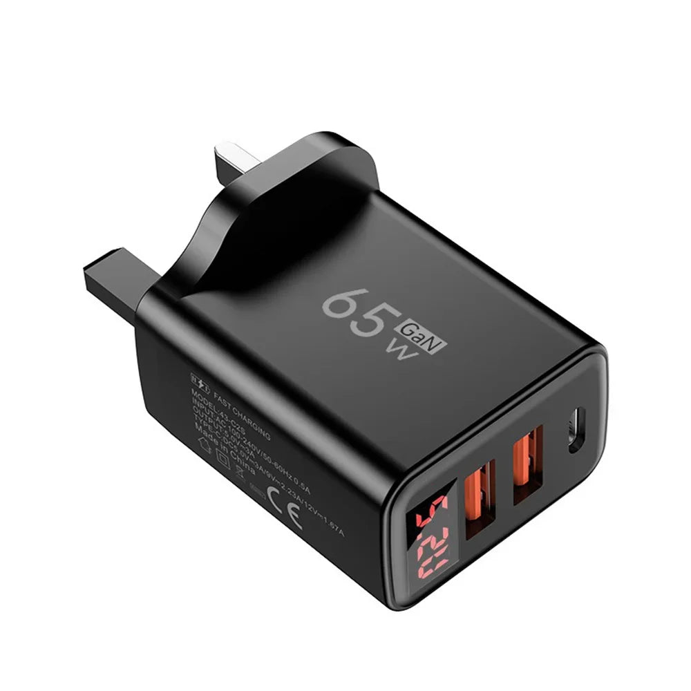 65W USB Type C Charger Quick Charge EU/US Plug Wall Charger For iPhone Samsung Xiaomi 3 Port Fast Charging Phone Charger Adapter