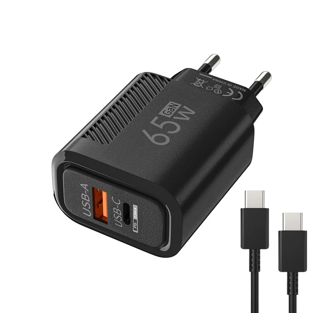 GaN 65W Dual Ports Charger 2 In 1 EU/US Plug USB Type C QC3.0 Charger Fast Charging Wall Charger Quick Charging Power Adapters