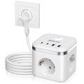 7-in-1 EU Multi-function Power Board Ultra-thin Flat Plug with 3 AC Power Outlets 2 USB-C and 2 USB-A 2-Meter Extension Cords