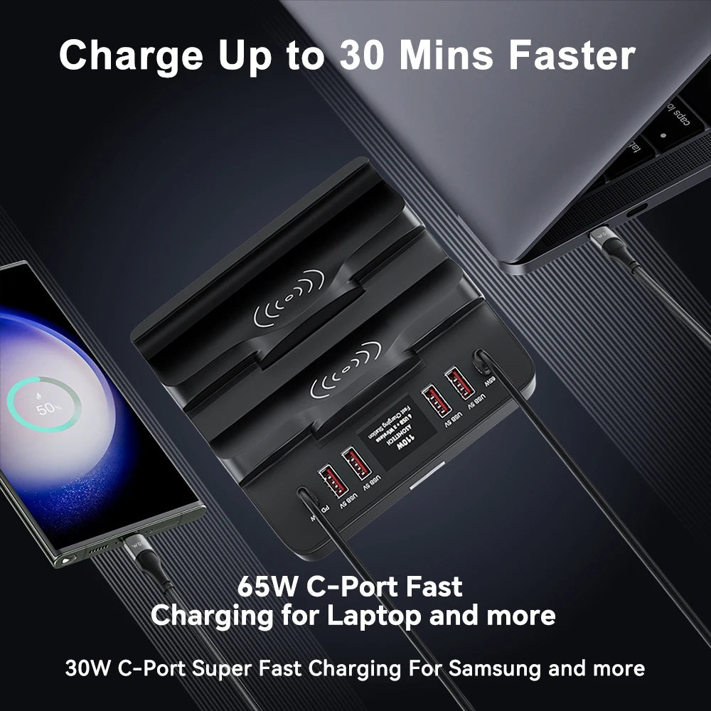 110W 6 Port USB Charger Station Dual Fast Wireless Charging 