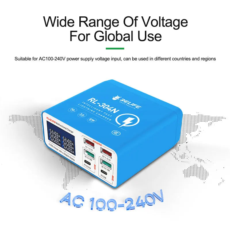 RELIFE RL-304N 87W PD+QC 3.0 USB Charger with LCD Display 6 
