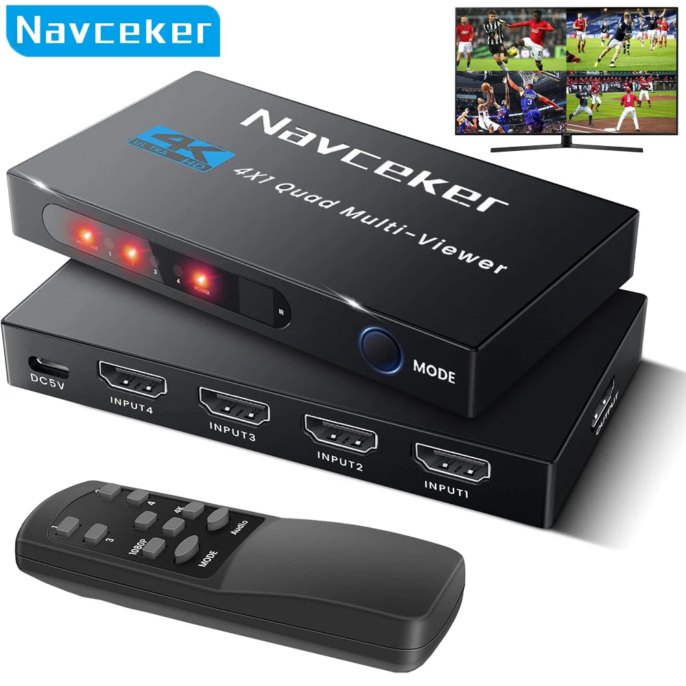 4K HDMI Quad Screen Multiviewer 4x1 1080P 4 in 1 out HDMI Mu