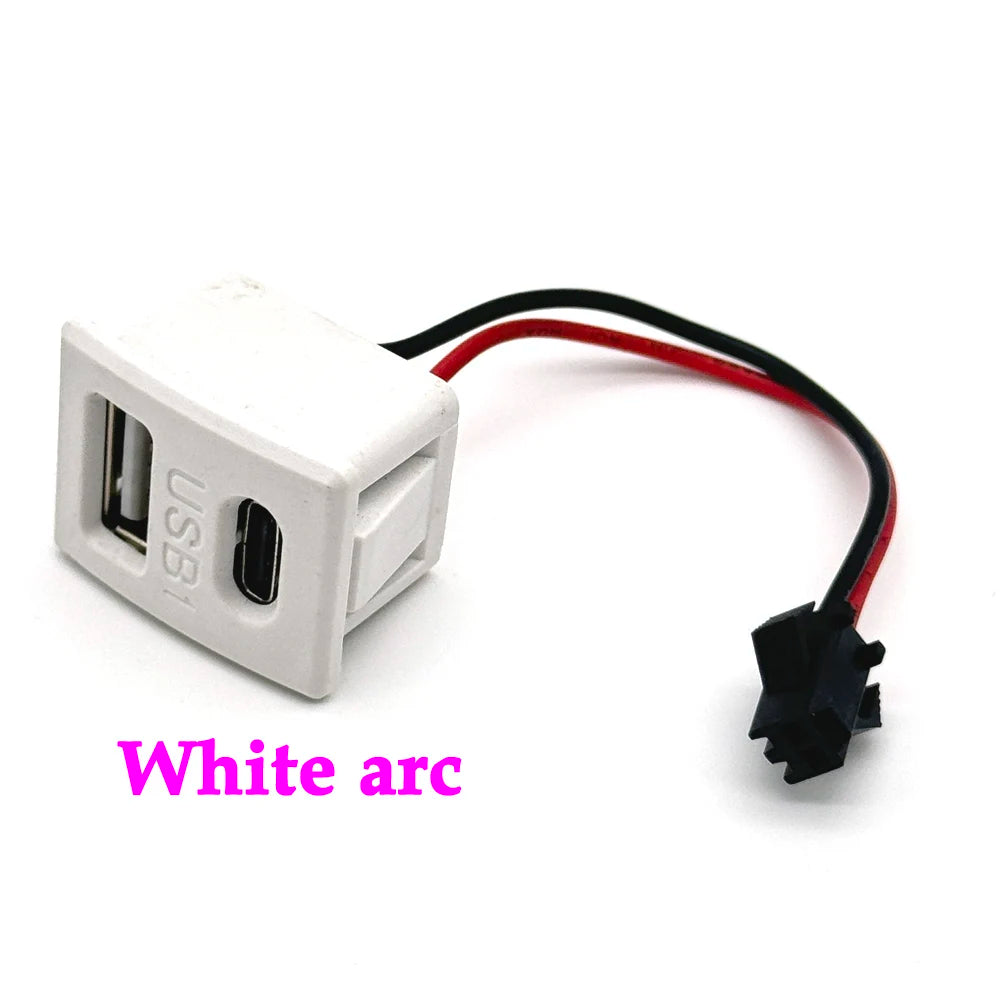 USB Female Base and Type-C Double-Layer Socket USB A Female Lamp Charging Socket Power Socket with Cable Black White Connector