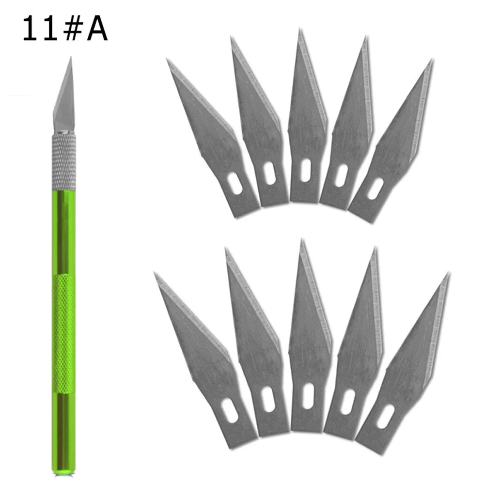 Engraving Non-Slip Metal Knife Kit + 40/10pcs 11 Blades Cutter Craft Knives for Mobile Phone PCB Repair Hand Tools
