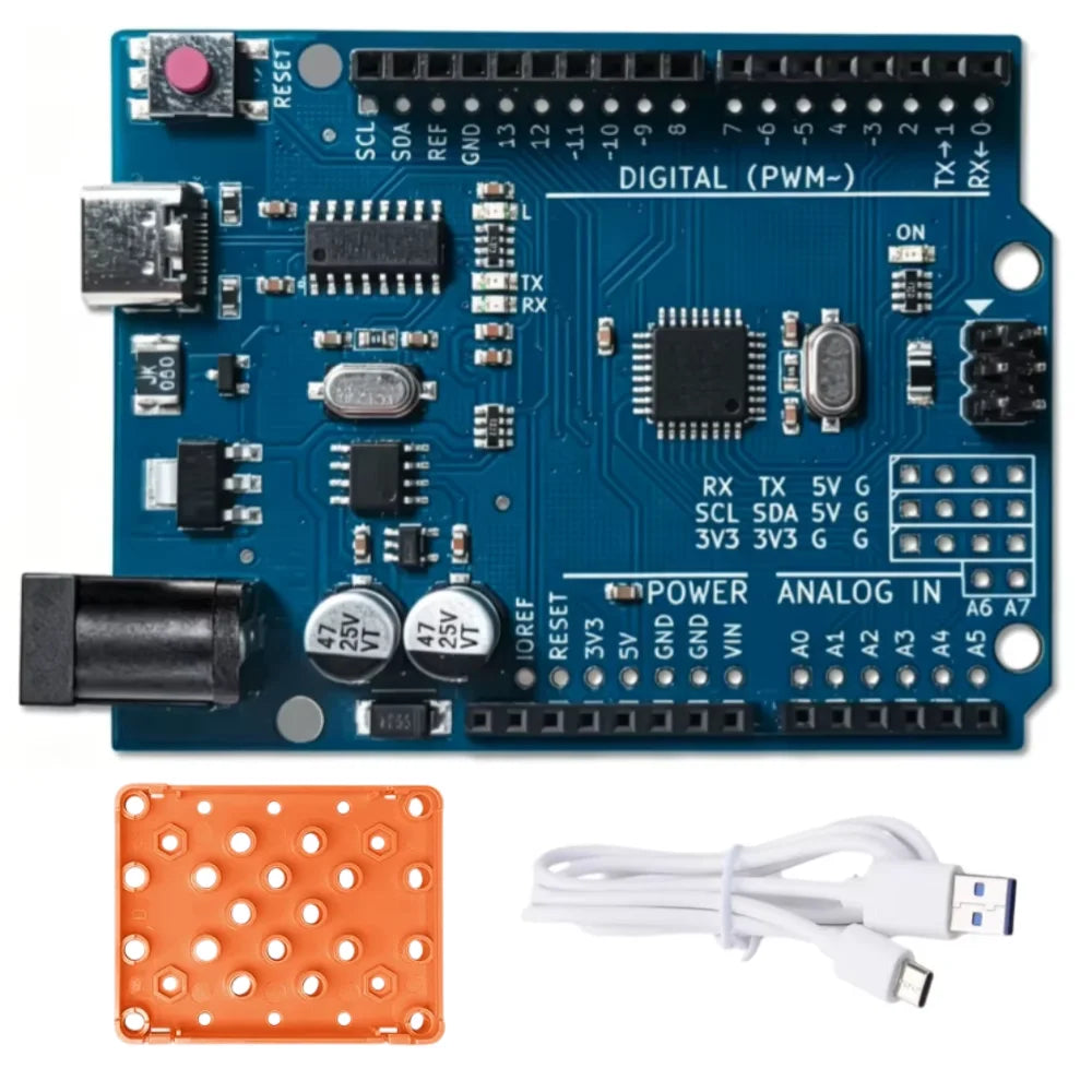 USB-C UNO R3 Board I2C & UART Breakouts Extra A6/A7 Analog Pins Arduino Compatible Type-C Port ATmega328P-AU Microcont