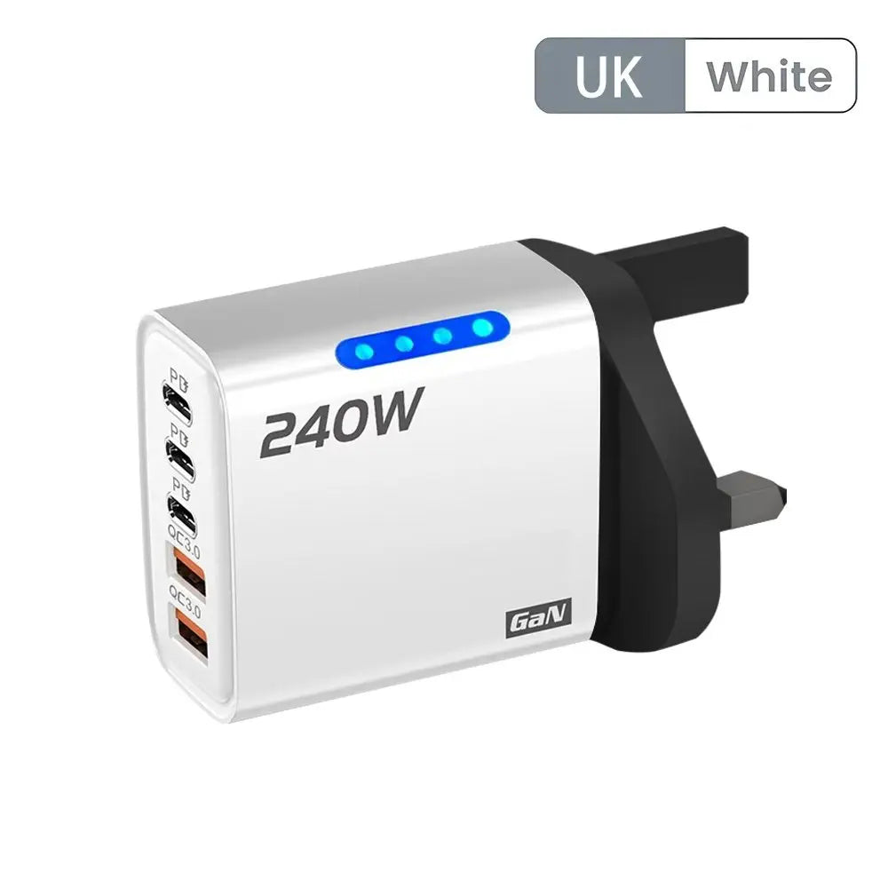 5 Ports USB PD Charger Type C Quick Charge Fast Charging Wall Adapter LED Display For iPhone 16 Samsung Xiaomi Huawei EU US UK