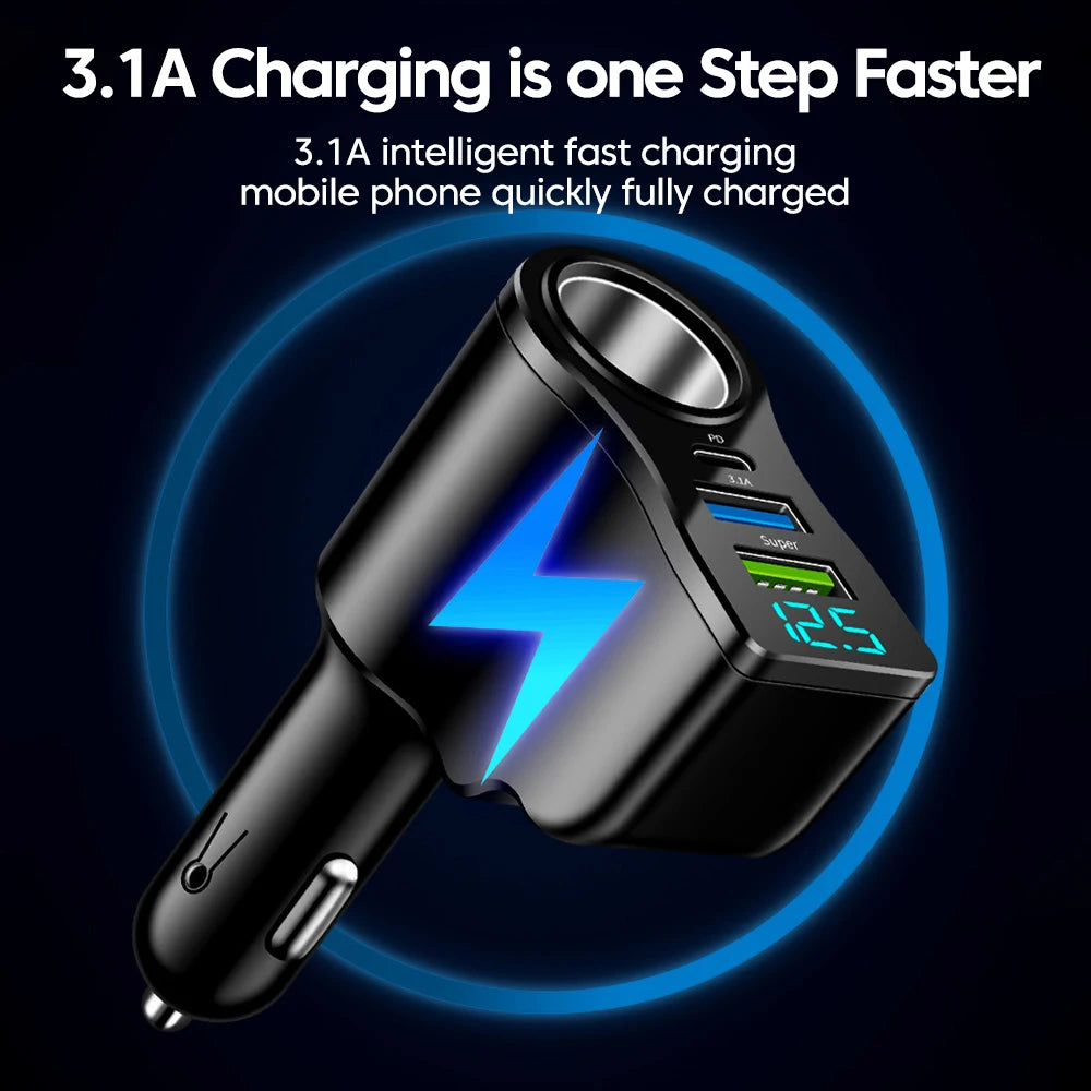 66W 4 Ports Multifunctional Car Cigarette Lighter Power Adap