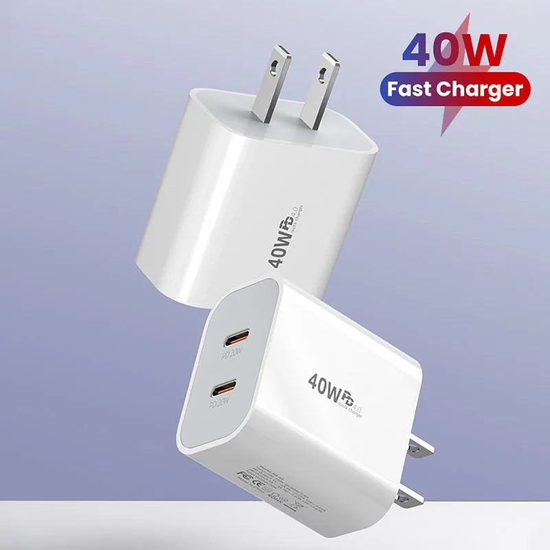 40W Fast Charger Type C Dual Port PD Fast Charging Charger A