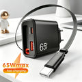 65W USB Phone Charger With Retractable Super Fast Charging T
