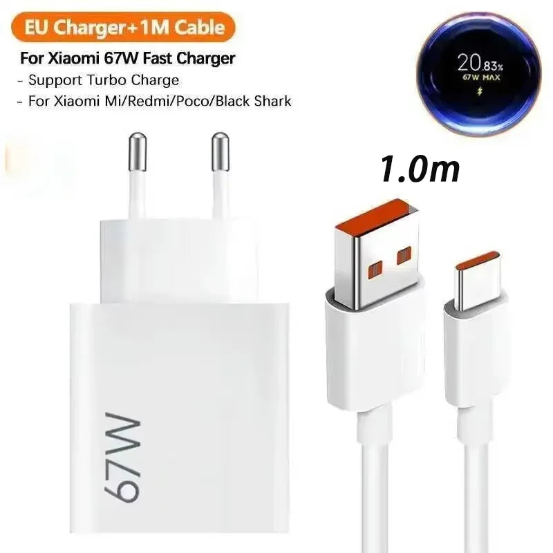 67W Xiaomi Turbo EU US Charger With 1M 6A Usb Type C Cable For Poco X5 X4 F5 Pro Mi 13 12 11 Lite Redmi Mix Fold 3 2
