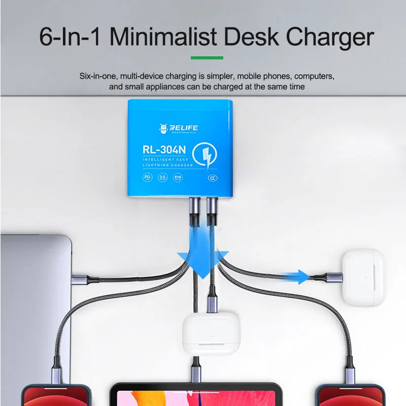 RELIFE RL-304N 87W PD+QC 3.0 USB Charger with LCD Display 6 