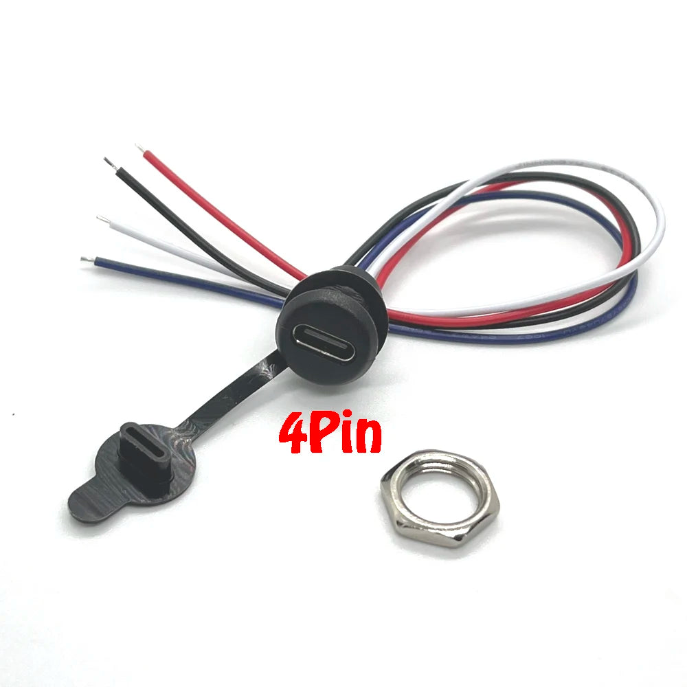 2P 4P 5pin 6Pin USB-C High Current Charging Socket with PH2.0 Nut Snap Lock Plate Type-C Female Waterproof Female Connector Jack
