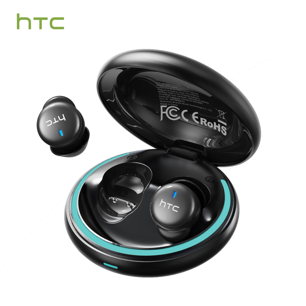 HTC NE92 TWS Wireless Earbuds 10mm Dynamic Drivers Smart Touch Lightweight 4g Earbuds with LED Battery Display