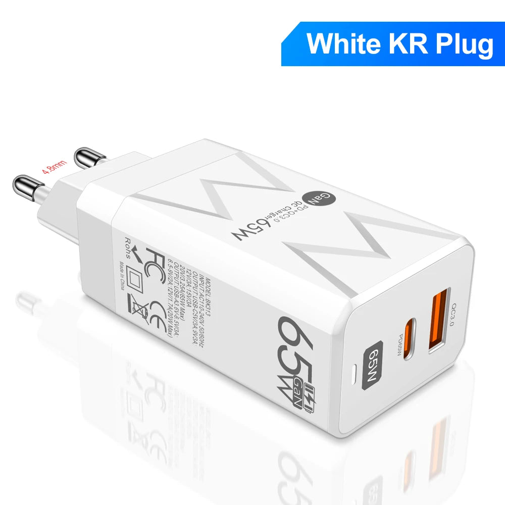 PD 65W GaN Charger for Ipad Laptop USB Type C Super Fast Charging QC3.0 Adapter Notebook Tablet PC for Macbook Huawei Matebook