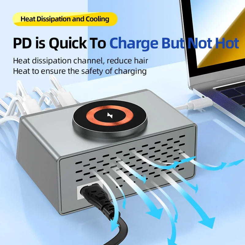 140W Smart Quick Charger 8-Port USB Charging Station for Mul