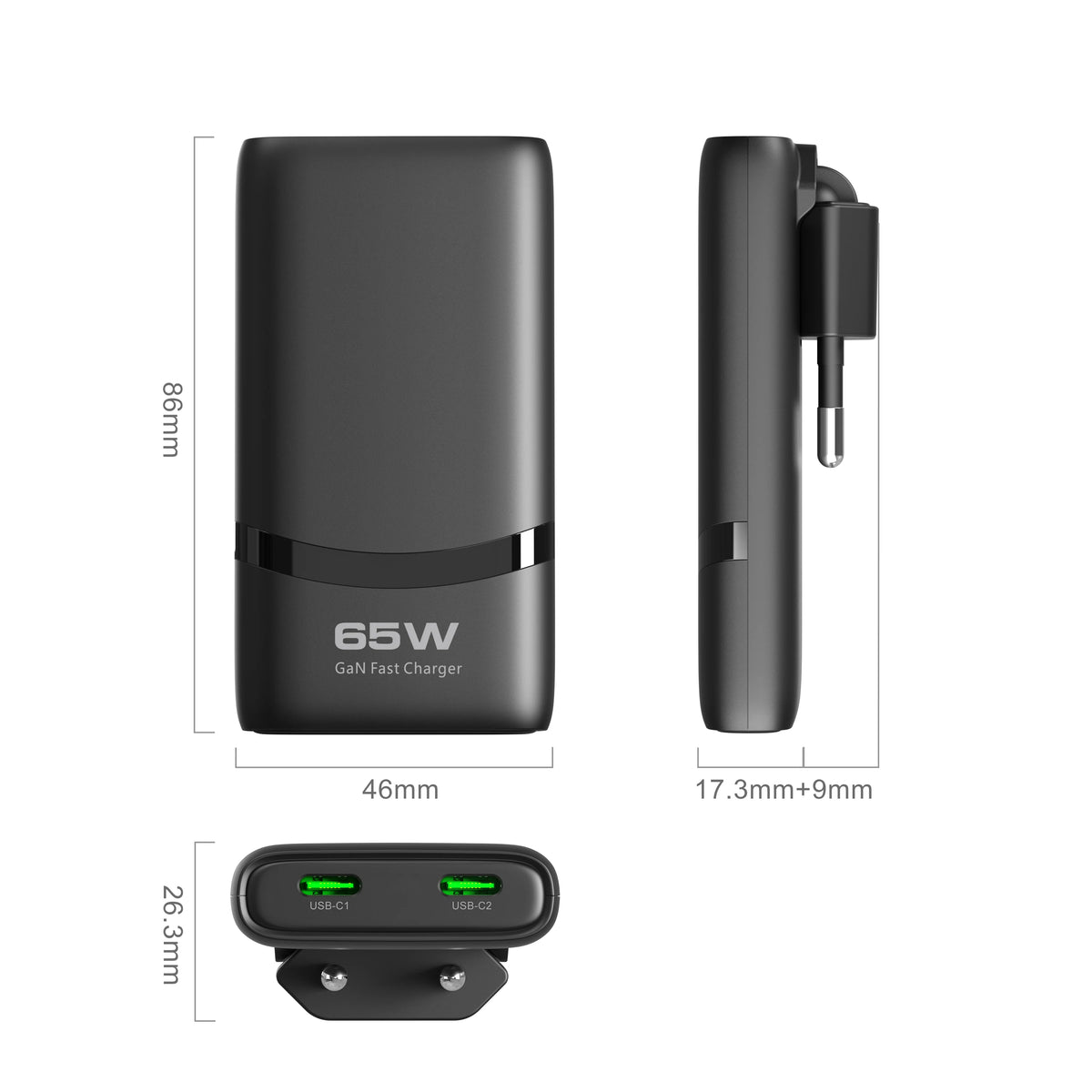 New 65W GaN Charger Ultra-thin Foldable Plug EU Plug Dual US